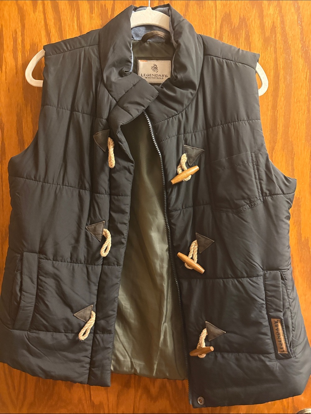 Legendary Whitetails Black Quilted Vest with Rope and Wooden Toggle Accents
